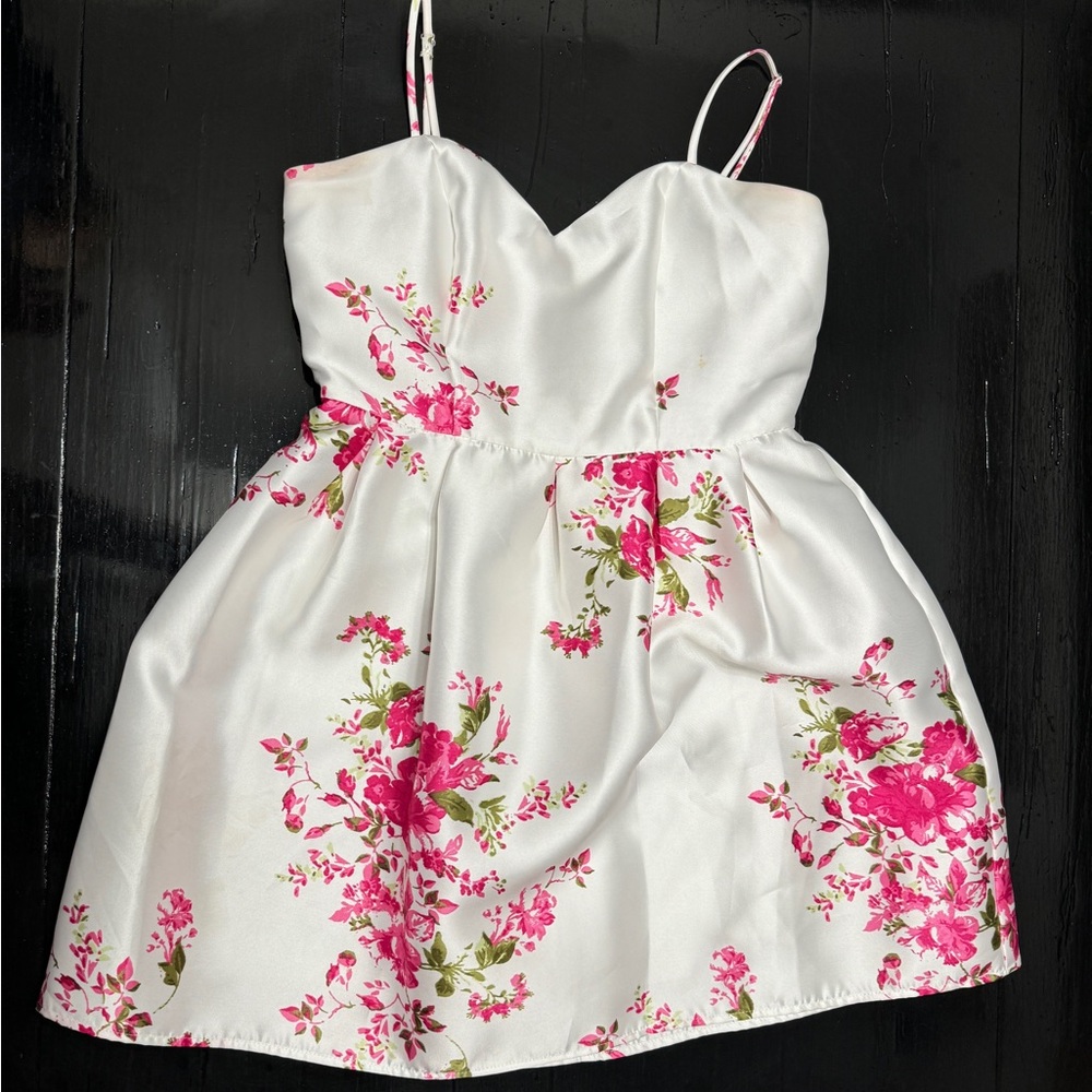 Floral White and Pink Dress